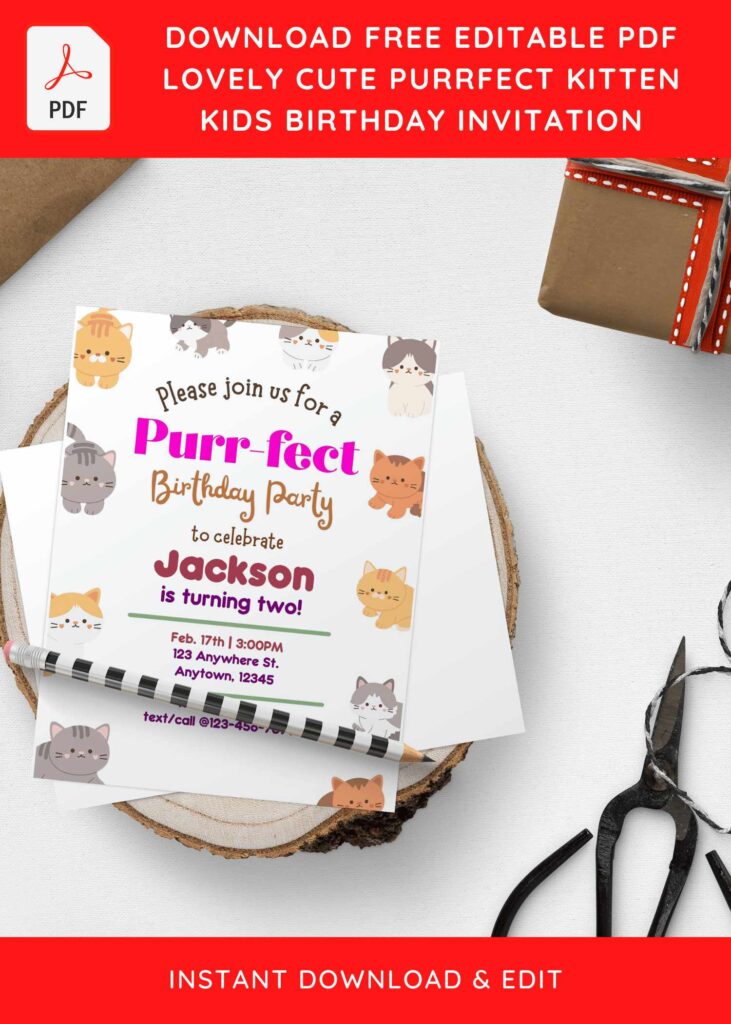 Invitation Template of (Free Editable PDF) Cute Kitty Purrfect Birthday Invitation Templates 8