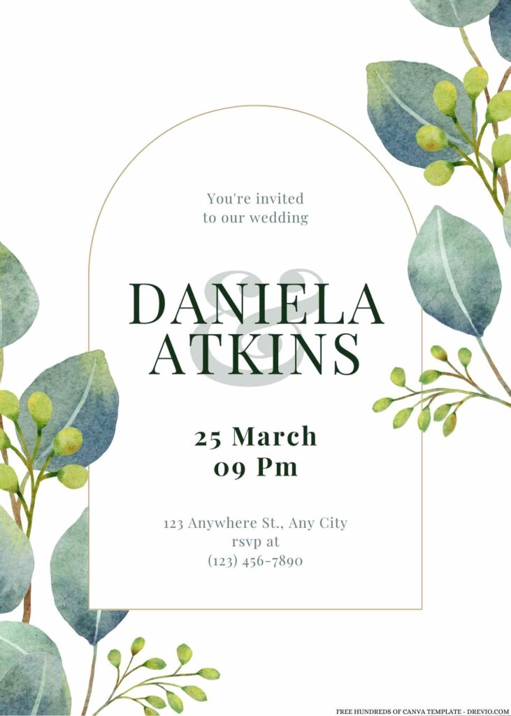 Free Editable Bouquet Eucalyptus Green Leaves Wedding Invitation