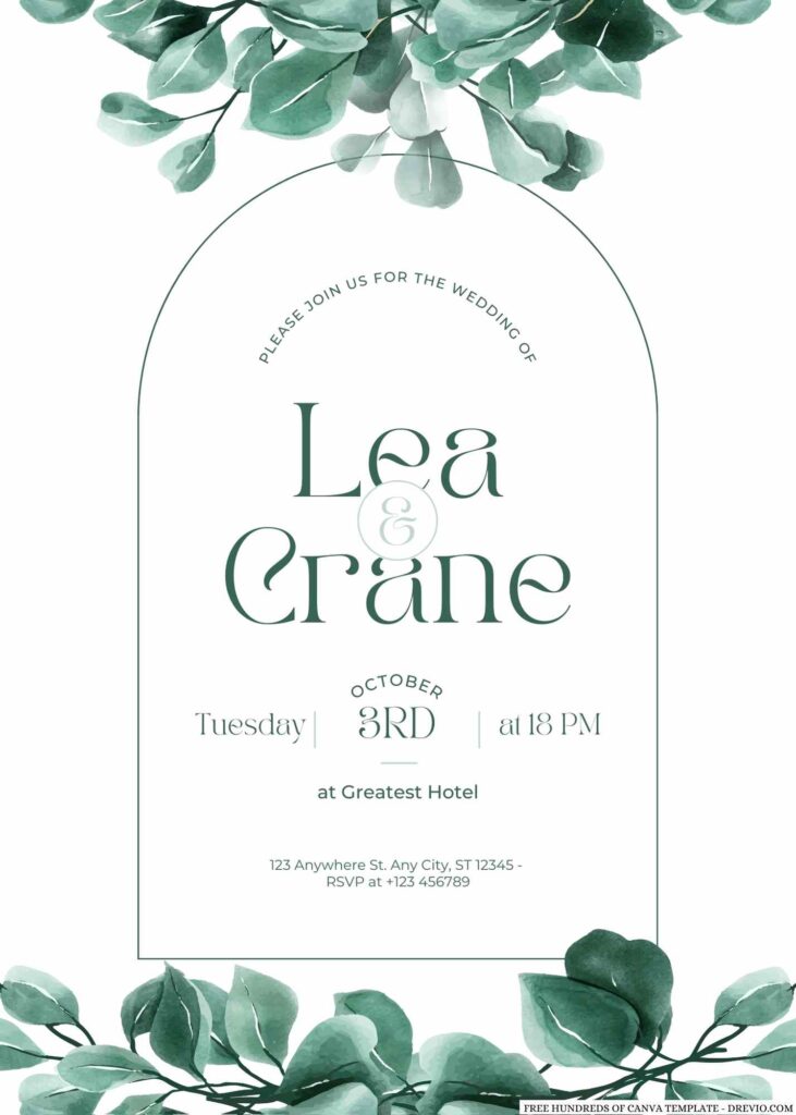 Invitation Template of 20+ Watercolor Eucalyptus Greenery Canva Wedding Invitation Templates 3