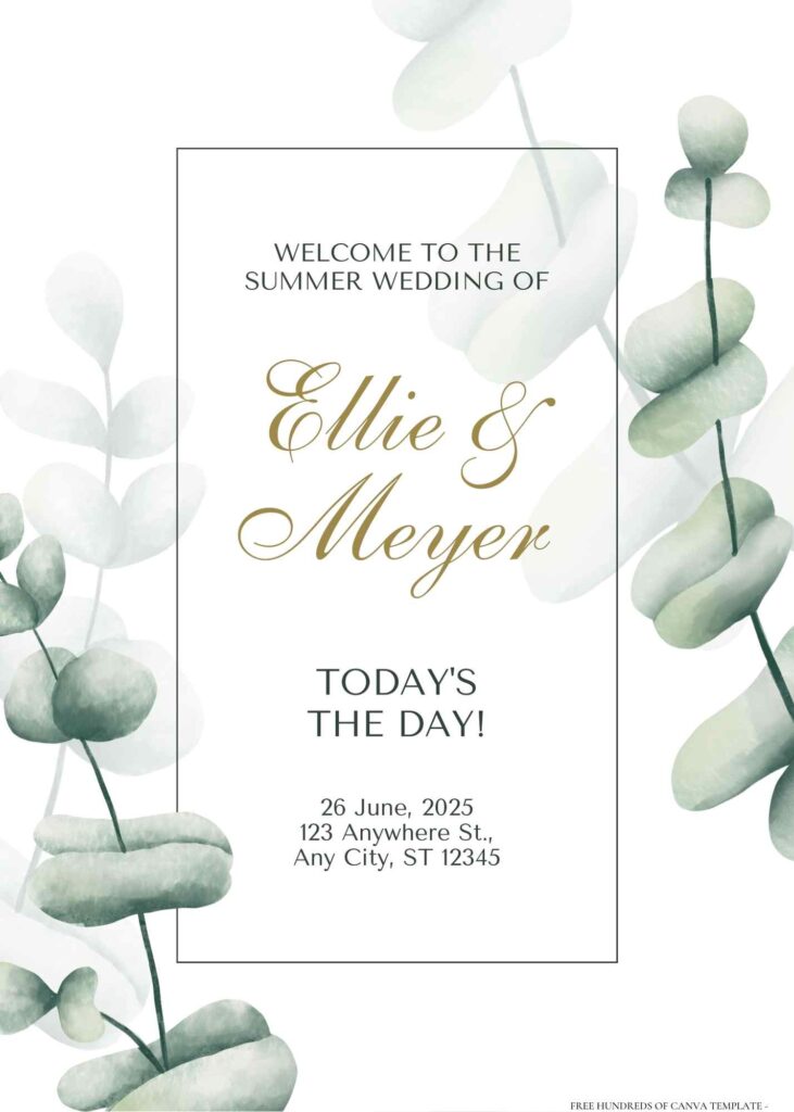 Invitation Template of 22+ Watercolor Eucalyptus Blurry Canva Wedding Invitation Templates 2