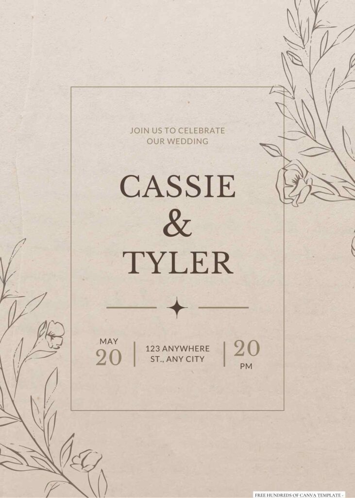 Vintage Minimalist Hand Drawn Floral Canva Wedding Invitation Templates