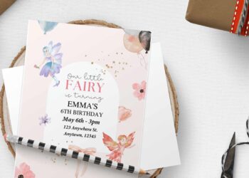 (Free Editable PDF) Pretty Garden Fairy Birthday Invitation Templates with watercolor poppy