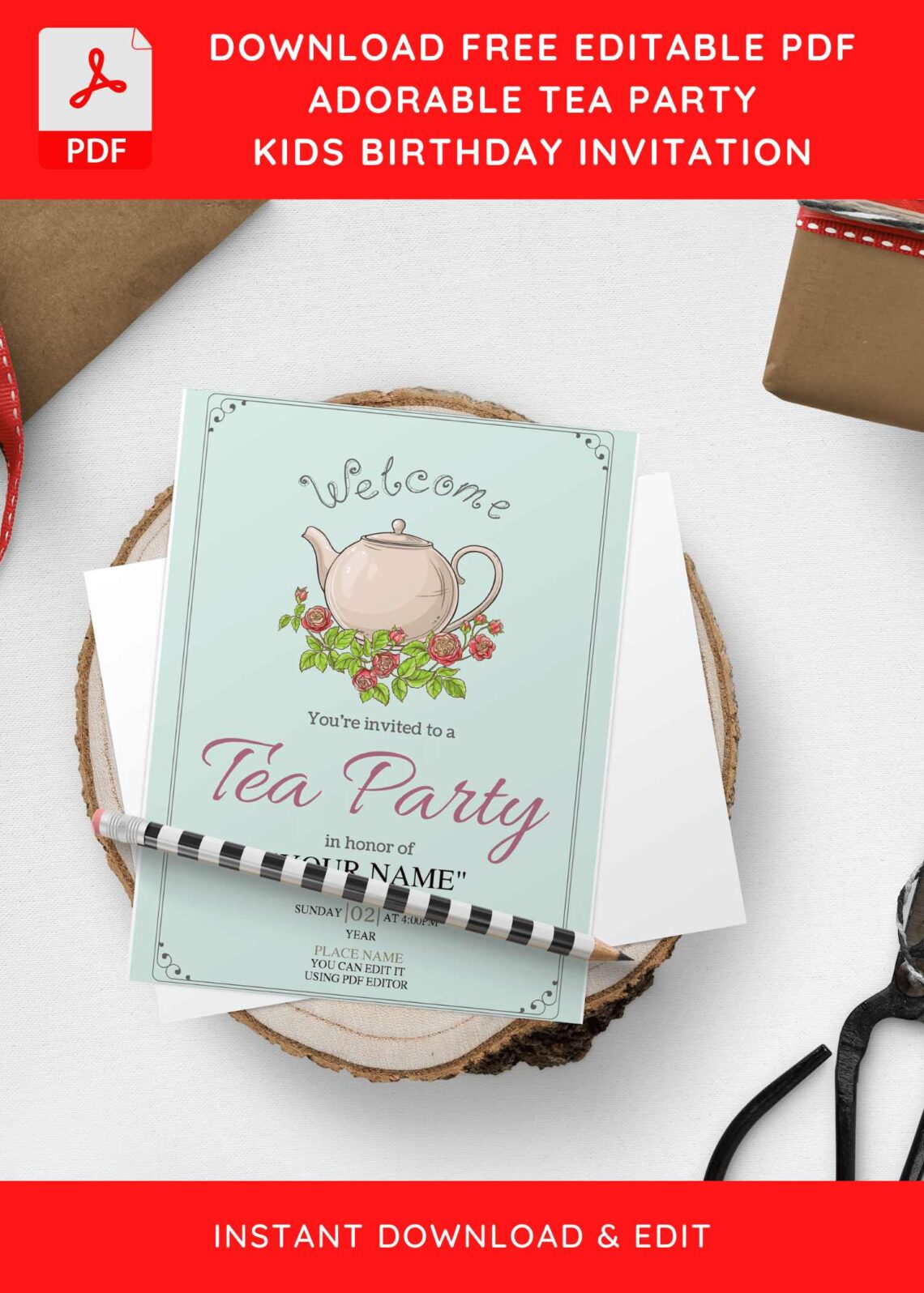 (Free Editable PDF) Adorable Tea Party Birthday Invitation Templates H