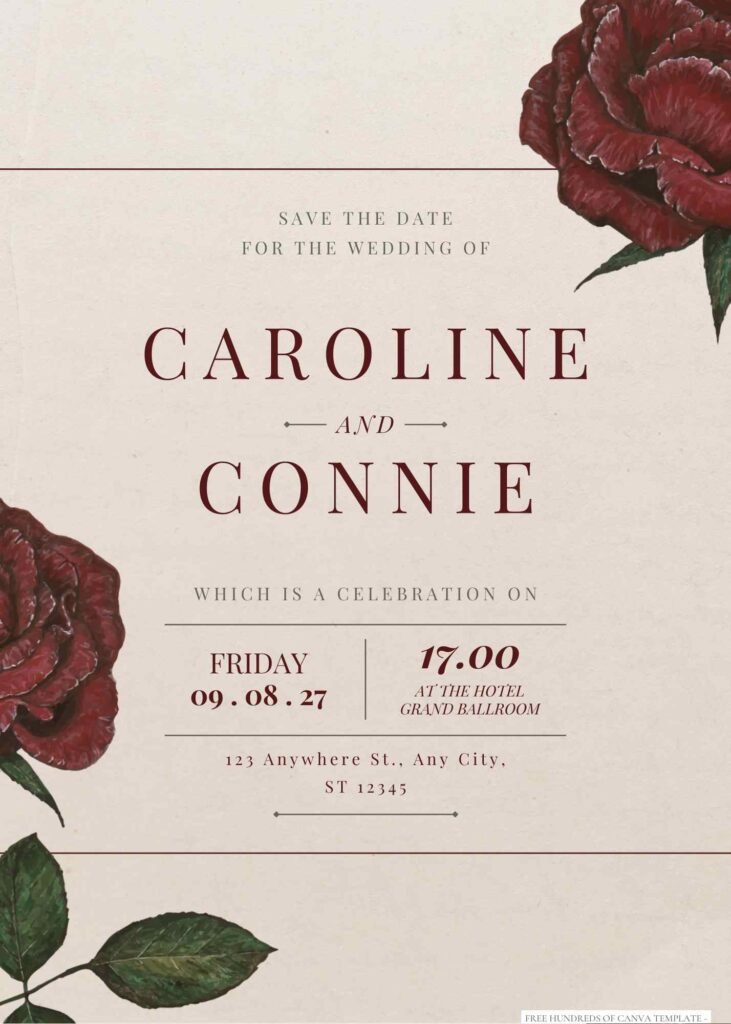 Vintage Red Roses Floral Canva Wedding Invitation Templates