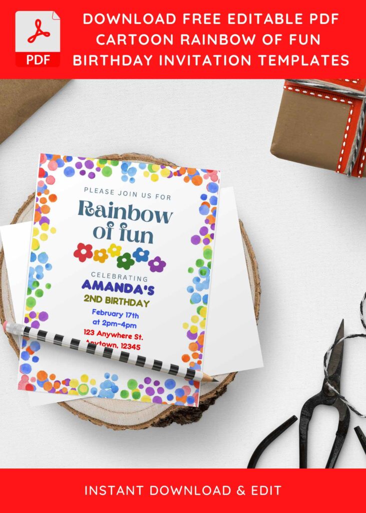 Invitation Template of (Free Editable PDF) Colorful Rainbow Of Fun Birthday Invitation Templates 8