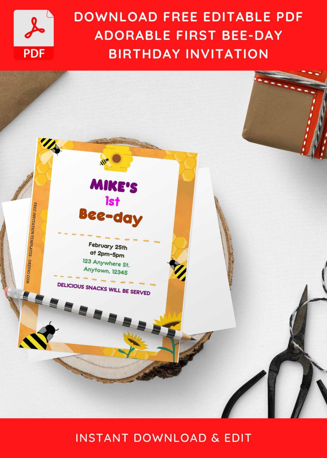 (Free Editable PDF) Adorable Kids Bee-Day Birthday Invitation Templates