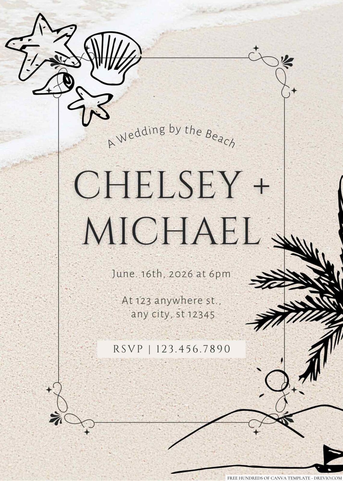 Creature Beach Line Canva Wedding Invitation Templates