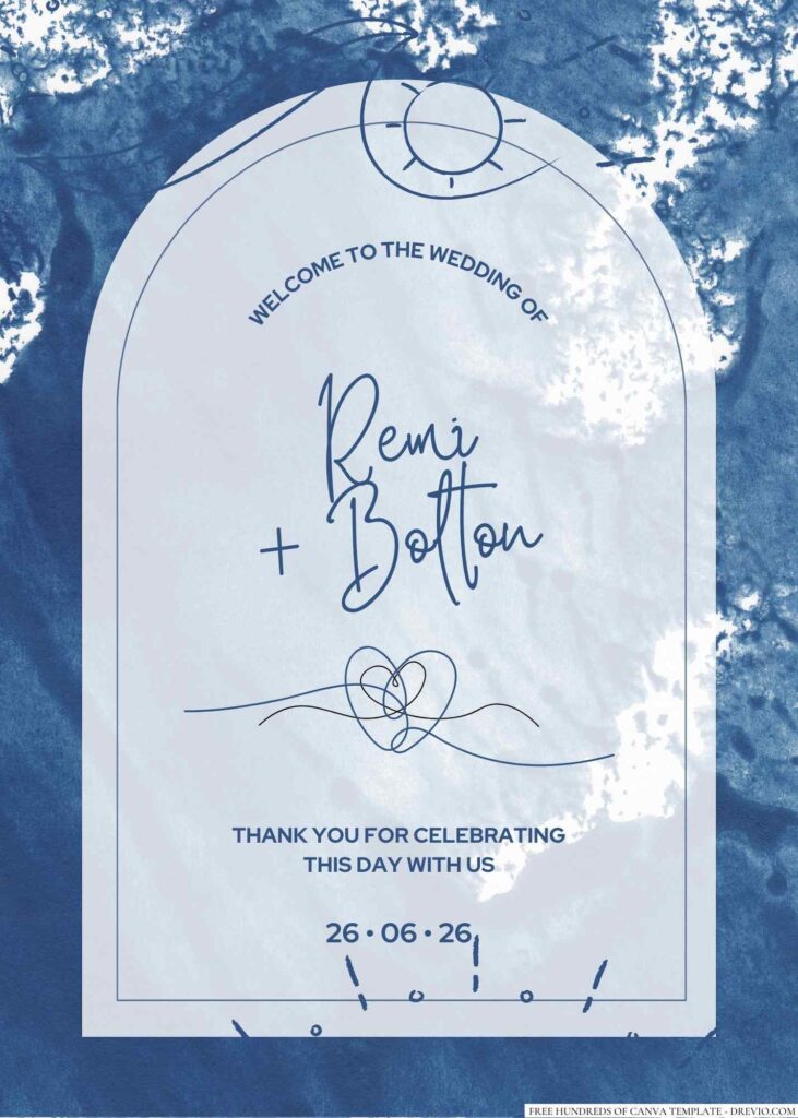 Free Editable Ocean Sea Illustration Wedding Invitation 