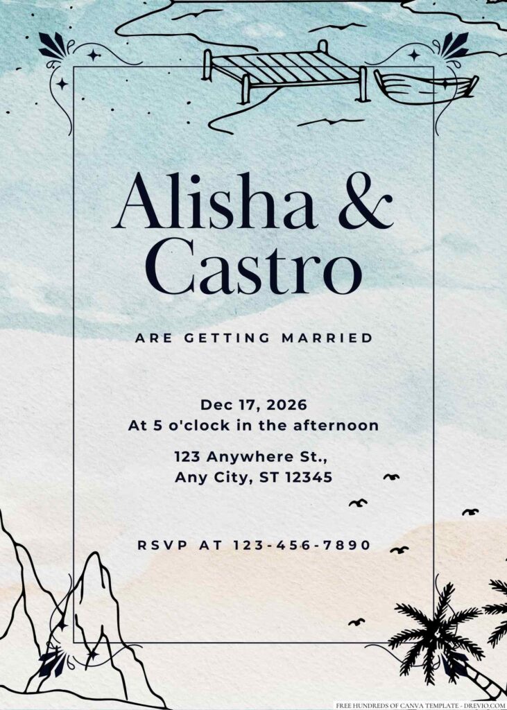 Invitation Template of 14+ Panoramic Beach View Sketch Canva Wedding Invitation Templates 3