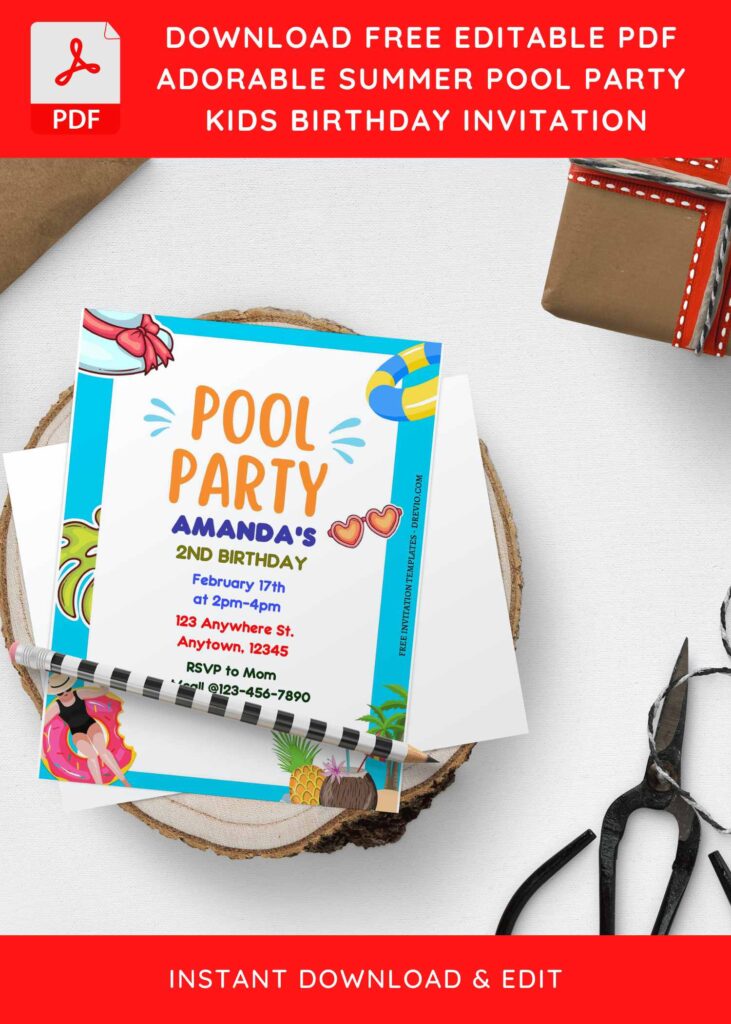 Invitation Template of (Free Editable PDF) Adorable Summer Pool Kids Birthday Party Invitation Templates 4