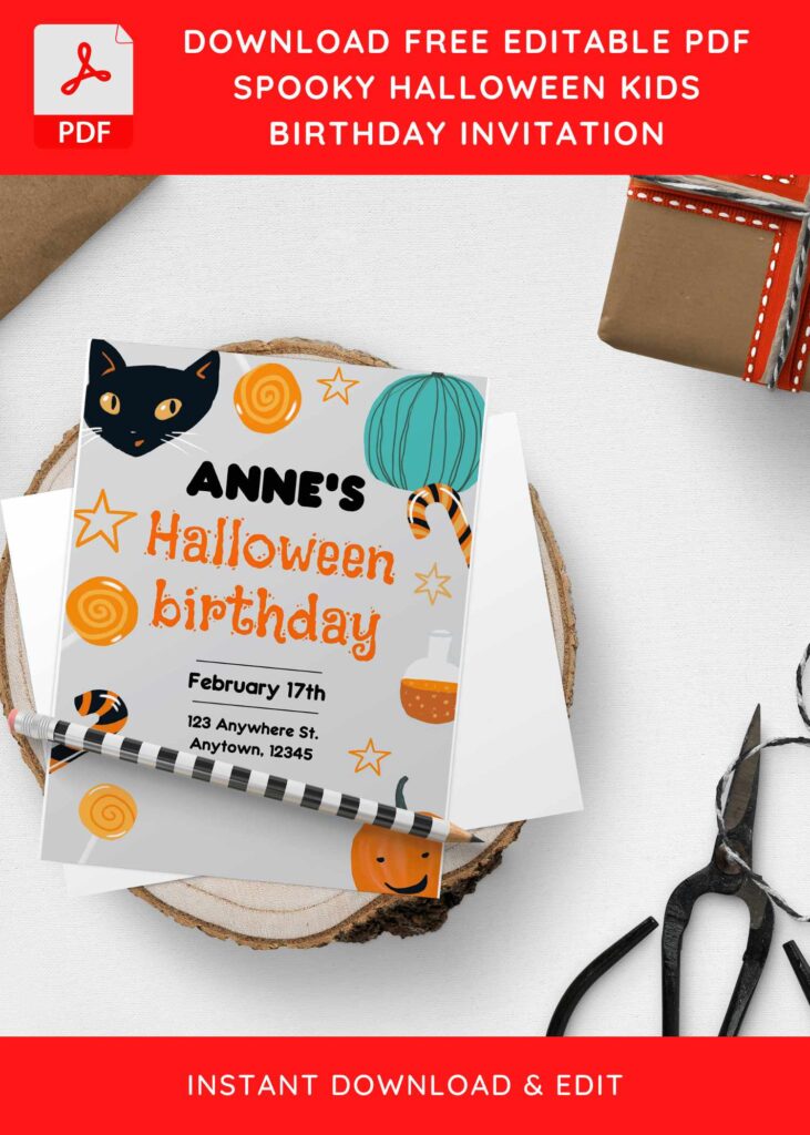 (Free Editable PDF) Spooky Halloween Kids Birthday Invitation Templates H