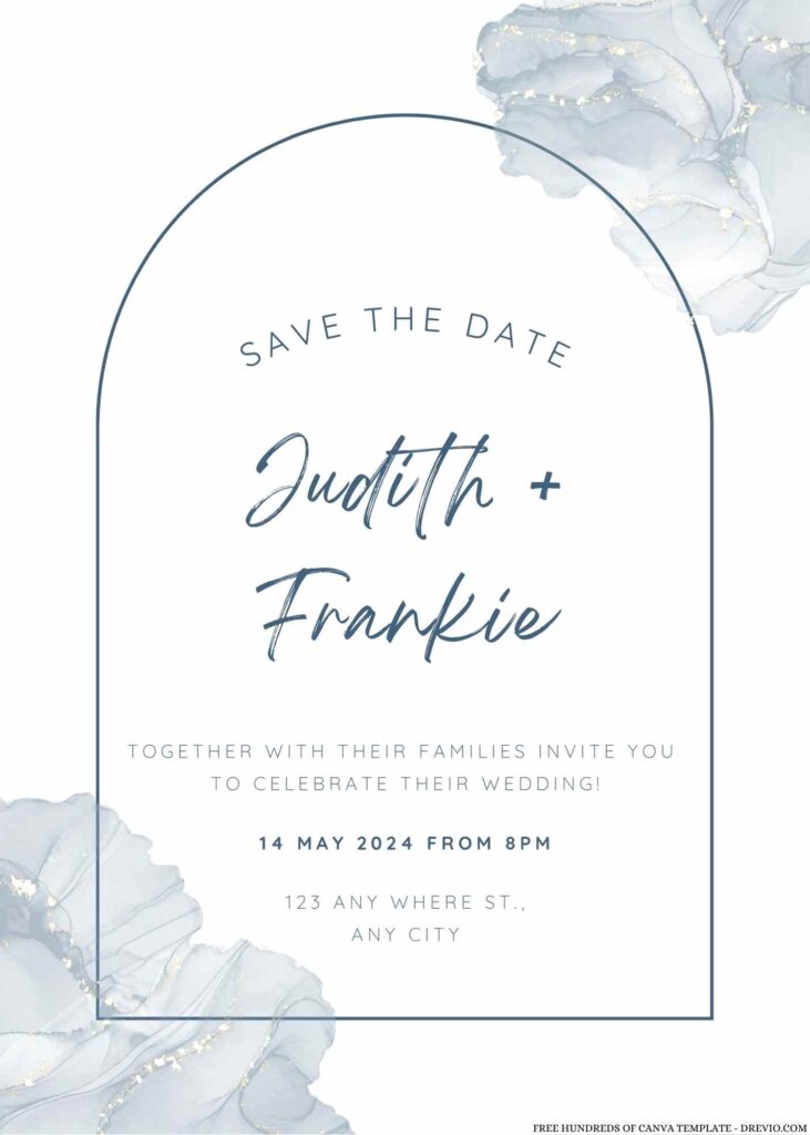 Free Editable White Navy Blue Floral Watercolor Wedding Invitation