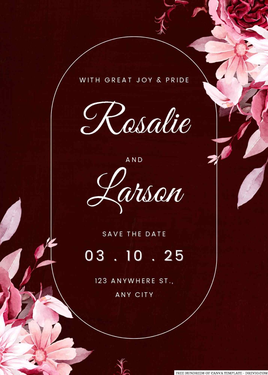 14+ Watercolor Burgundy Floral Canva Wedding Invitation Templates ...