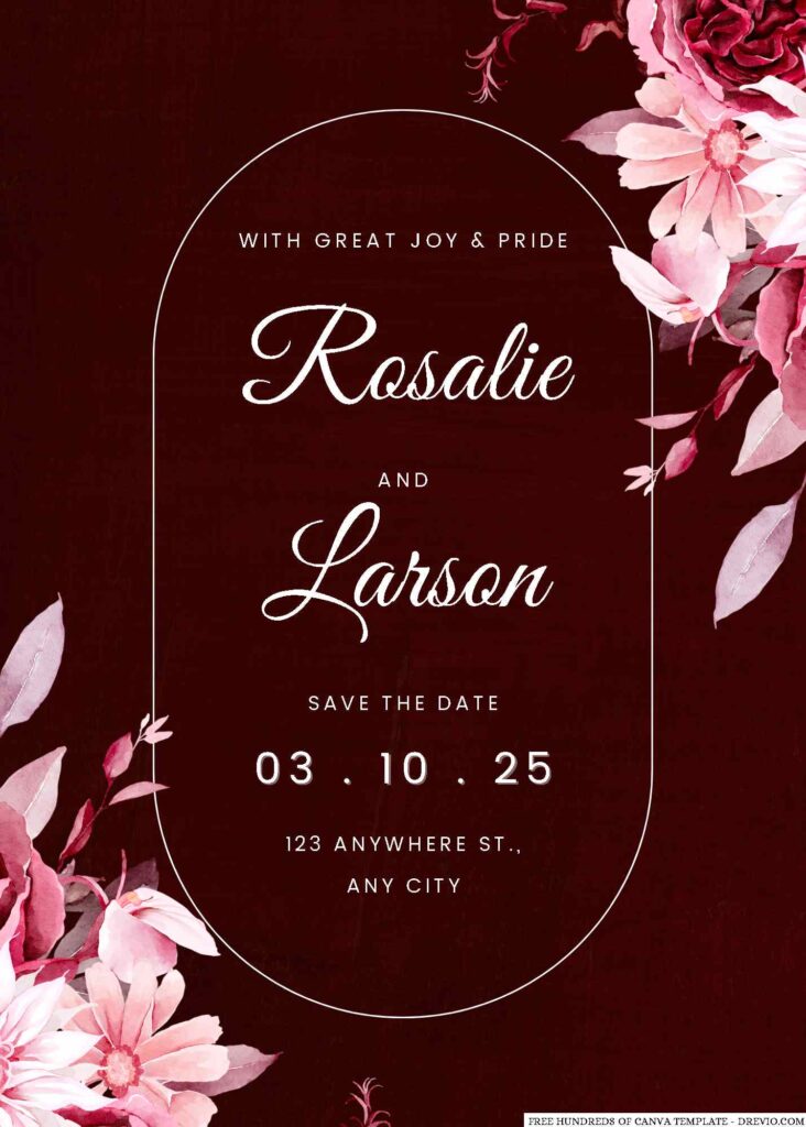 Invitation Template of 14+ Watercolor Burgundy Floral Canva Wedding Invitation Templates 2