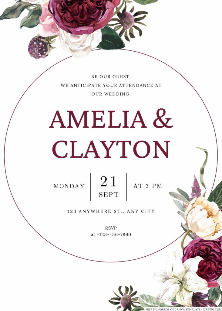 Invitation Template of 18+ Garden Burgundy Floral Watercolor Canva Wedding Invitation Templates 2