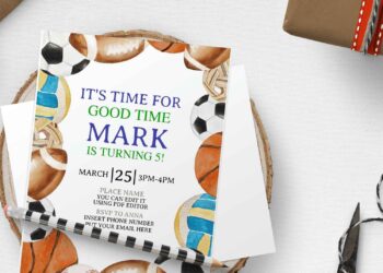 (Free Editable PDF) Watercolor All-Star Sport Birthday Invitation Templates