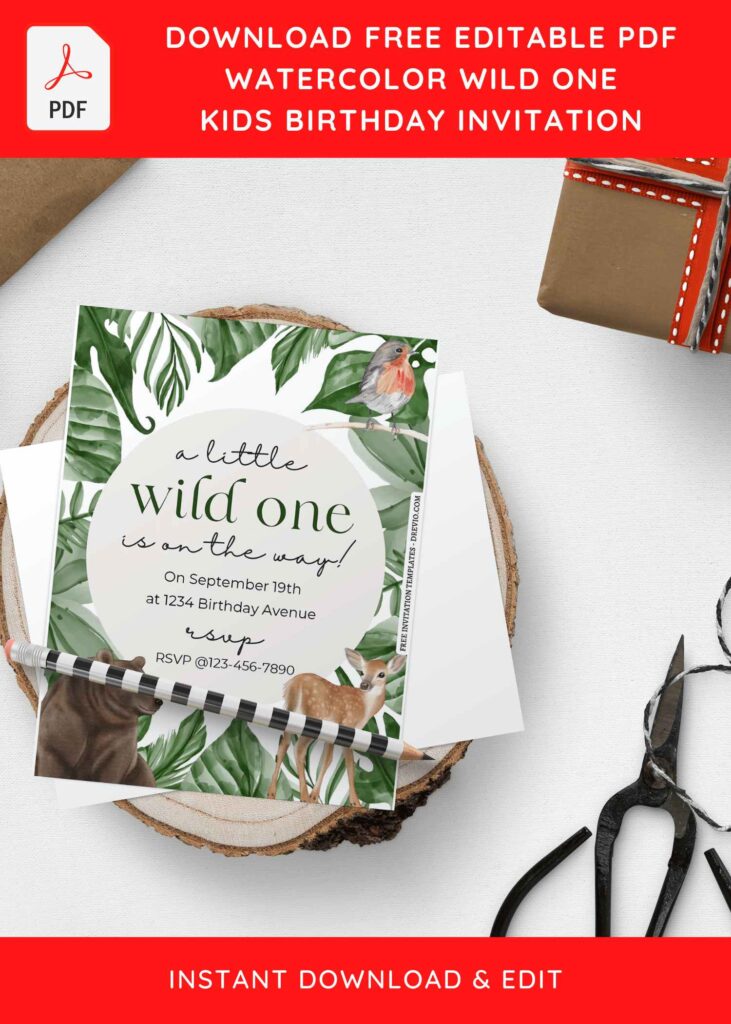 Invitation Template of (Free Editable PDF) Watercolor Wild One Birthday Invitation Templates 1