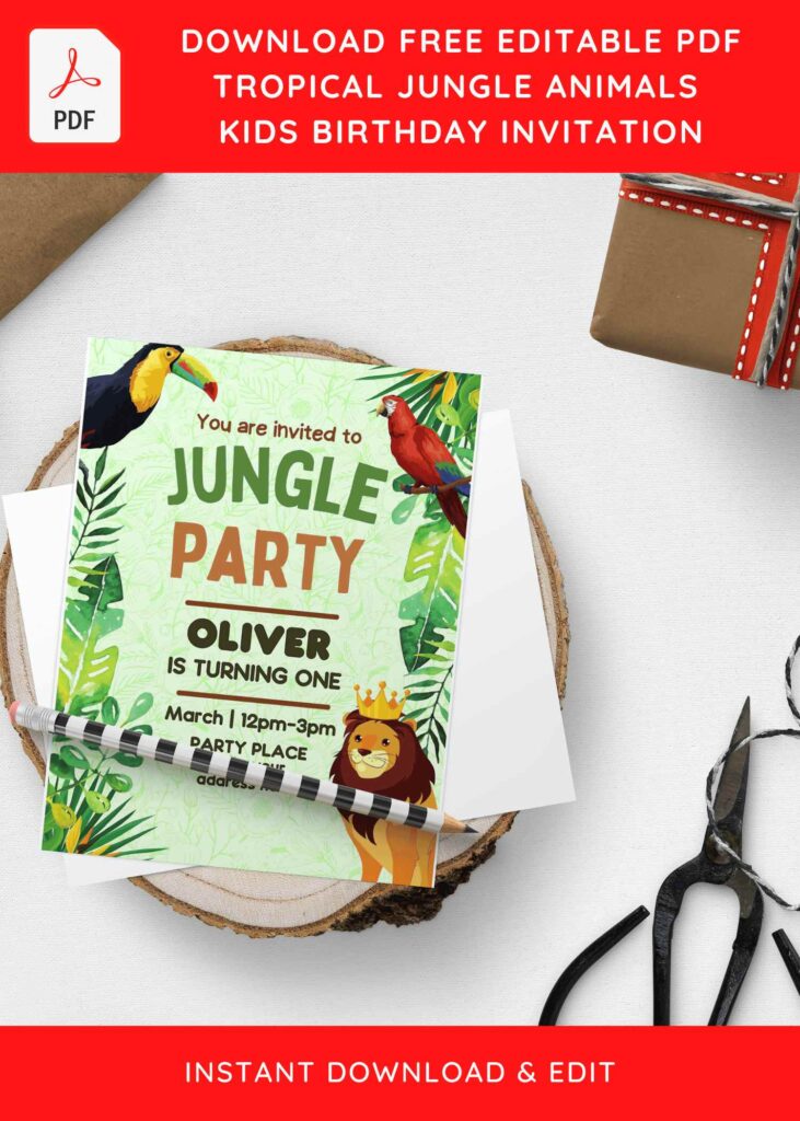 (Free Editable PDF) Bright Safari Jungle Birthday Invitation Templates with exotic birds