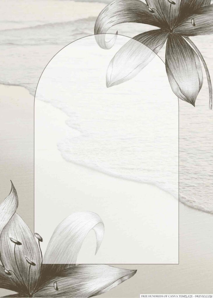 Invitation Template of 16+ Beach Hand Drawn Elegant Flower Canva Wedding Invitation Templates 2