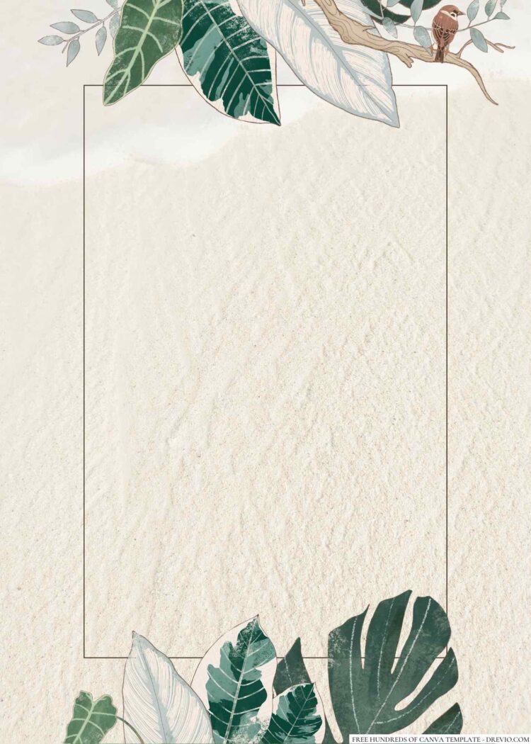 18+ Tropical Leaves Frame Floral Canva Wedding Invitation Templates ...