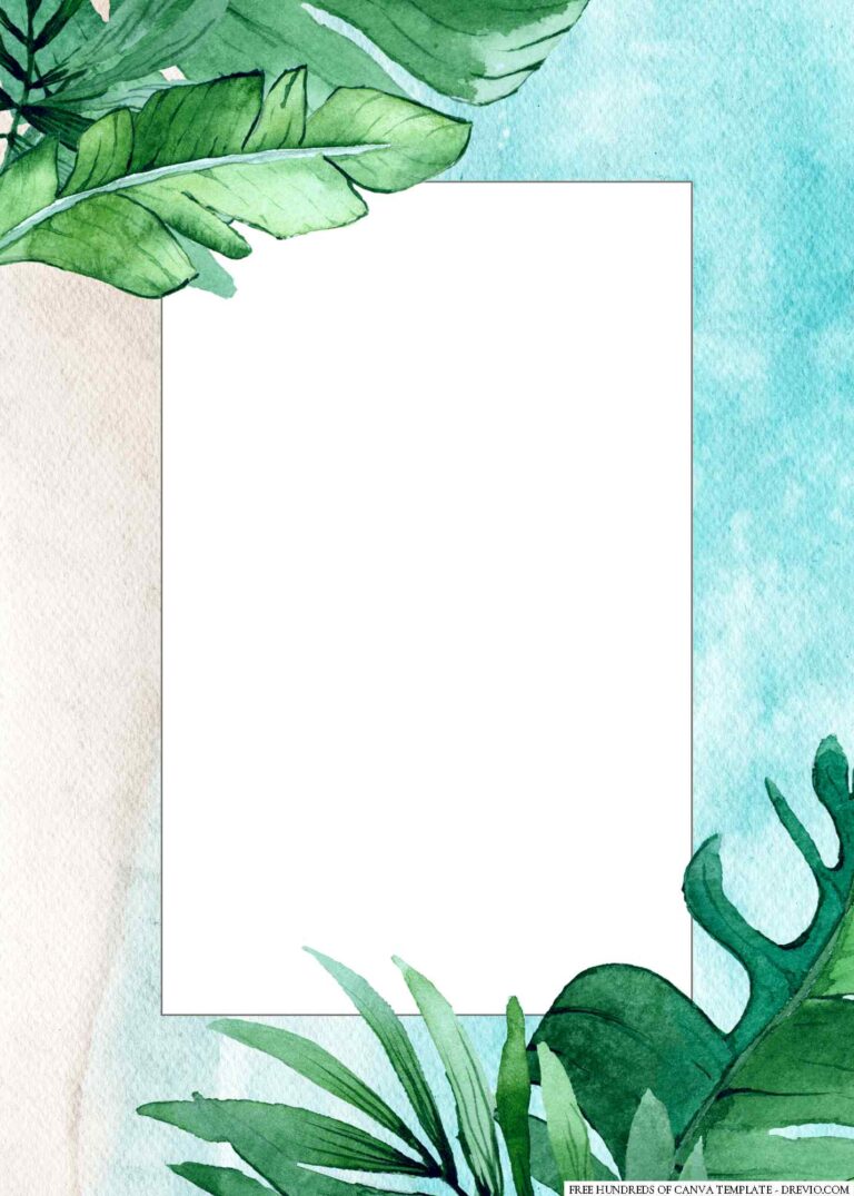 18+ Watercolor Tropical Leaves Greenery Canva Wedding Invitation ...