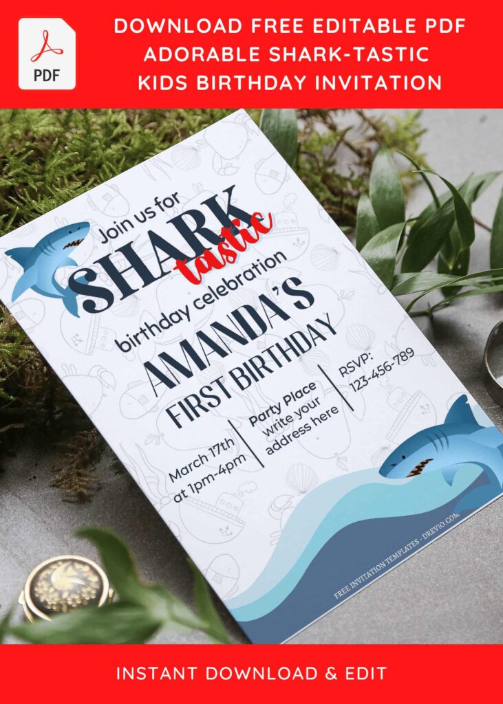 Invitation Template of (Free Editable PDF) SHARK-TASTIC Birthday Invitation Templates 6