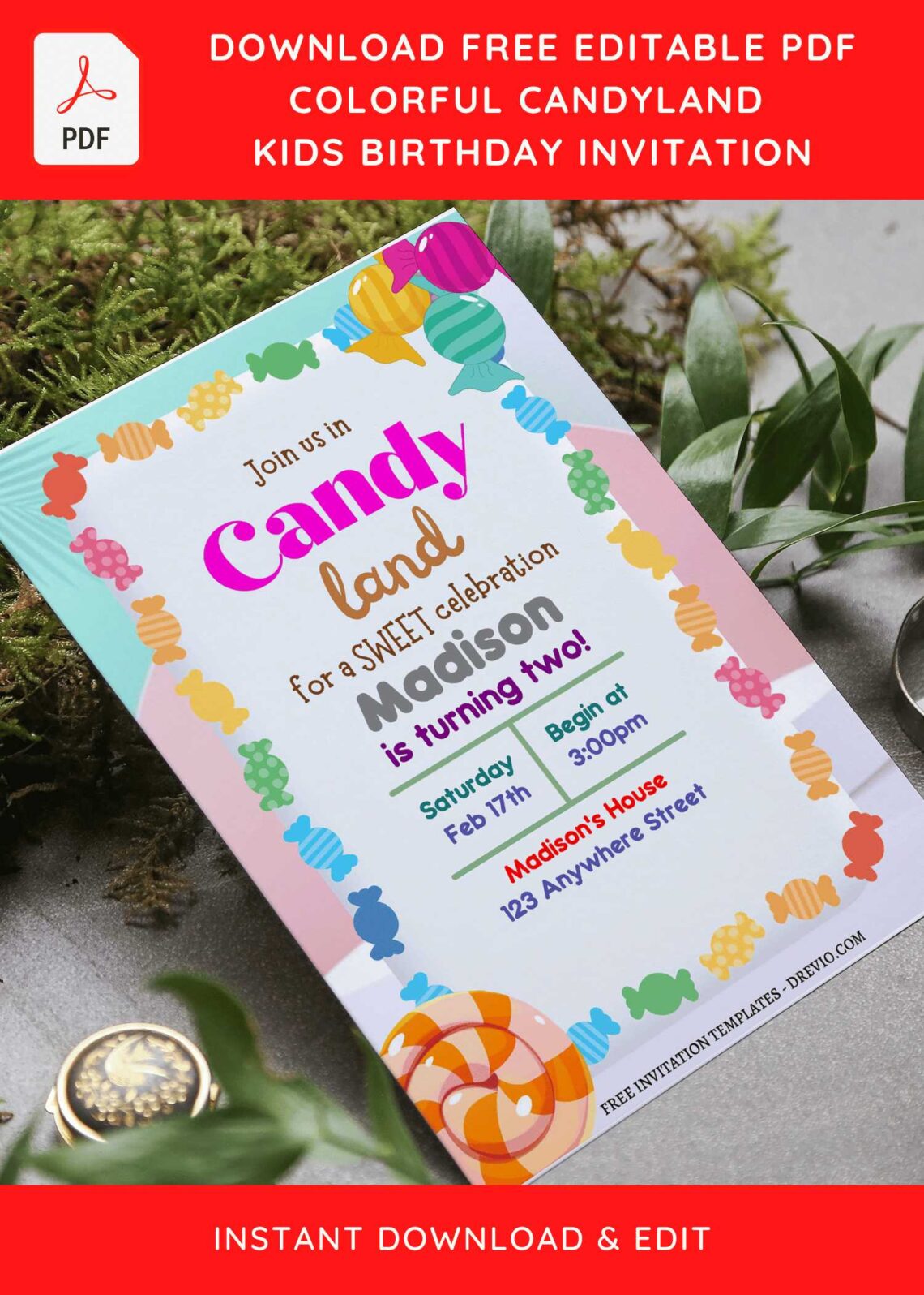(Free Editable PDF) Sweet Candyland Birthday Invitation Templates with editable text