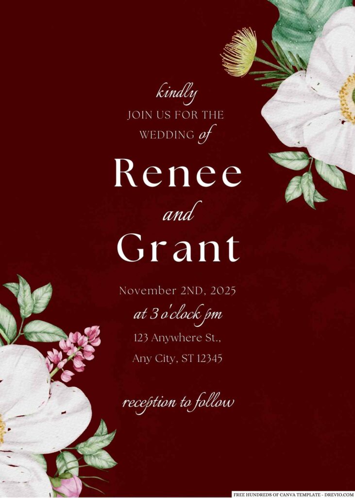 Invitation Template of 22+ Burgundy Pink White Flower Canva Wedding Invitation Templates 5