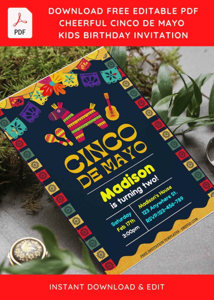(Free Editable PDF) Colorful Fiesta Cinco De Mayo Birthday Invitation Templates F