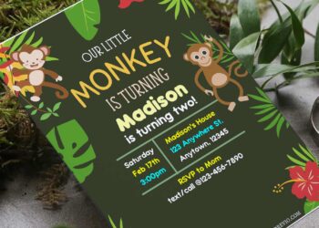 (Free Editable PDF) Adorable Little Monkey Birthday Invitation Templates