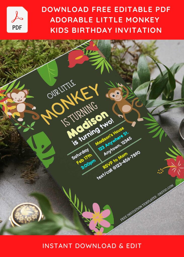 Invitation Template of (Free Editable PDF) Adorable Little Monkey Birthday Invitation Templates 6