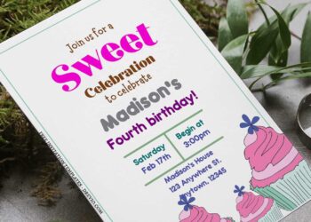 (Free Editable PDF) Sweet Cupcake Kids Birthday Invitation Templates