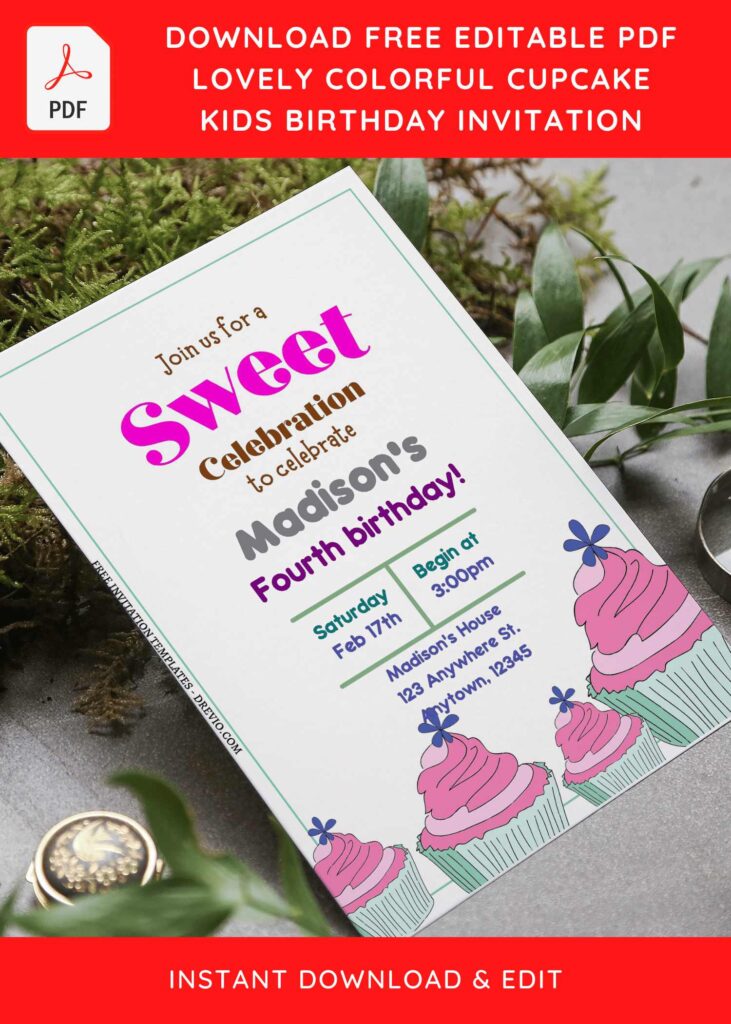 Invitation Template of (Free Editable PDF) Sweet Cupcake Kids Birthday Invitation Templates 6