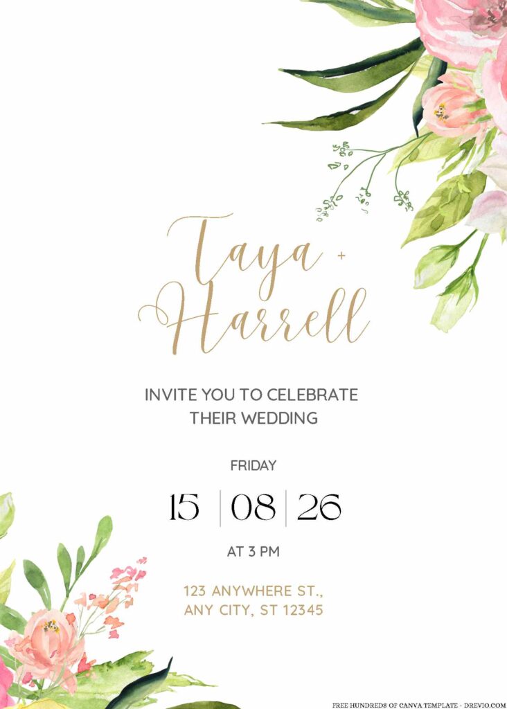 Free Editable Spring Watercolor Floral Wedding Invitation