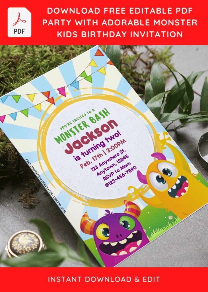 Invitation Template of (Free Editable PDF) Party With Adorable Monster Birthday Invitation Templates 6