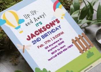 (Free Editable PDF) Boy & Girl Hot Air Balloon Birthday Invitation Templates F