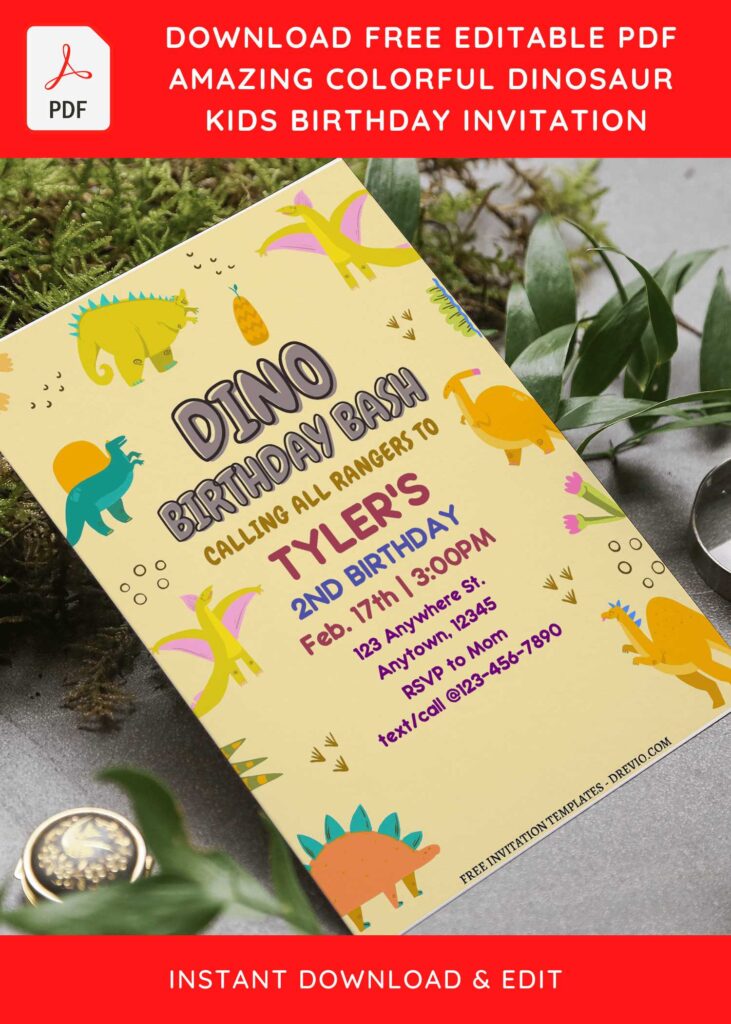 Invitation Template of (Free Editable PDF) Easy At-Home Dinosaur Birthday Invitation Templates 6