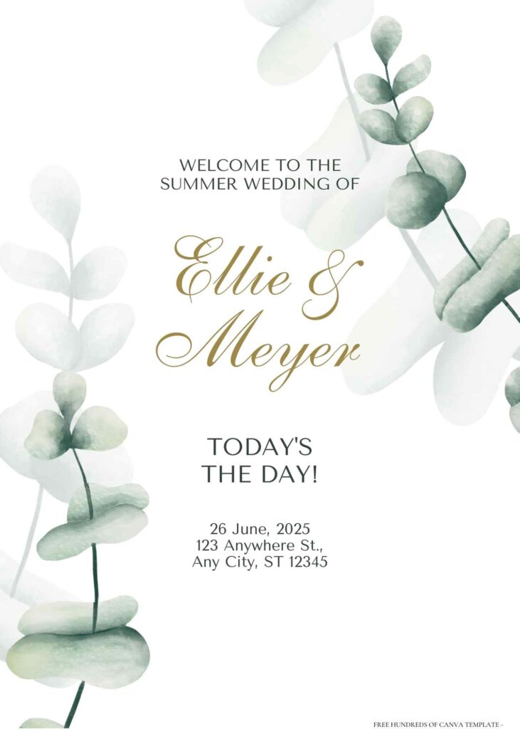 Invitation Template of 22+ Watercolor Eucalyptus Blurry Canva Wedding Invitation Templates 4