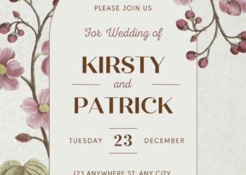 Free Editable Vintage Pink Floral Illustration Wedding Invitation