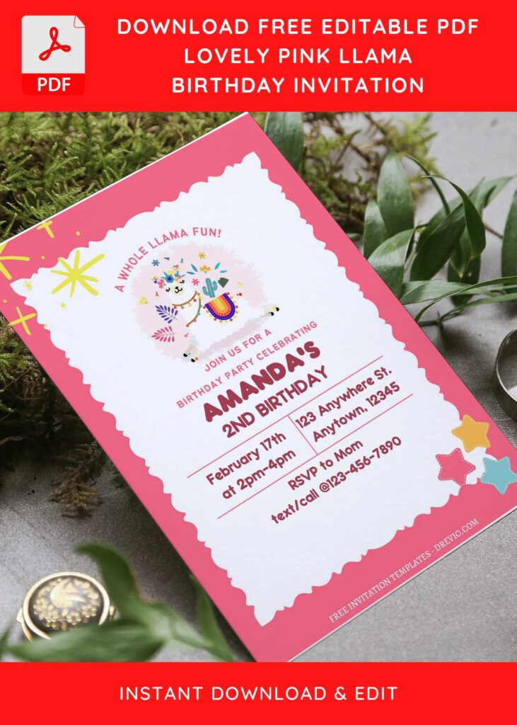 Invitation Template of (Free Editable PDF) Baby Llama Birthday Invitation Templates 6