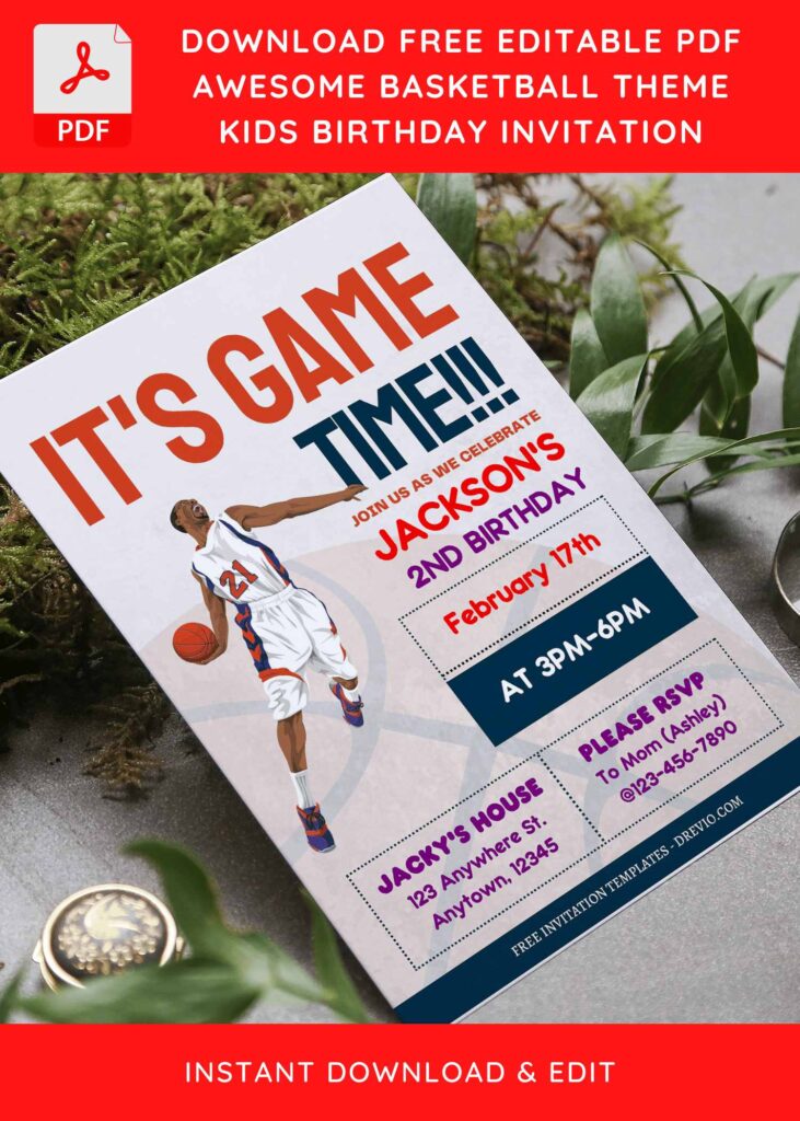 (Free Editable PDF) Awesome Basketball Birthday Invitation Templates with basketball background