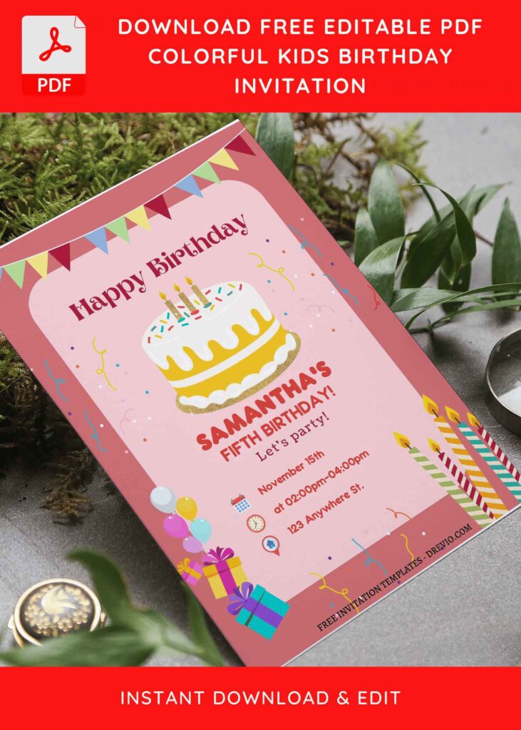 Invitation Template of (Free Editable PDF) Colorful Pastel Kids Birthday Invitation Templates 6