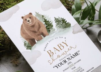 (Free Editable PDF) Adorable Baby Bear Birthday Invitation Templates F