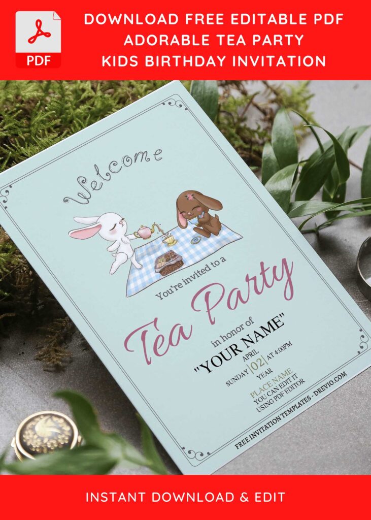 (Free Editable PDF) Adorable Tea Party Birthday Invitation Templates F