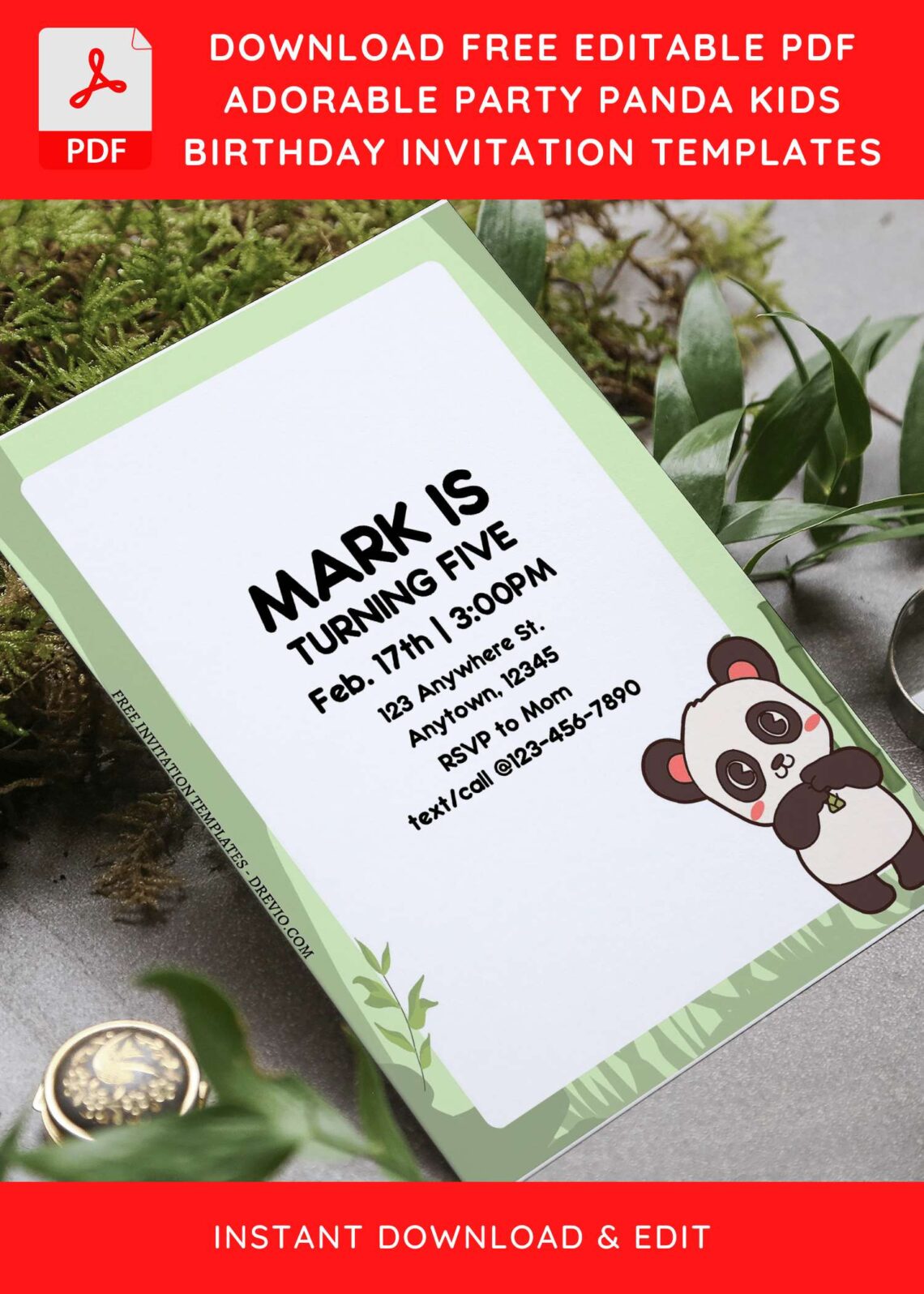 (Free Editable PDF) Adorable Baby Panda Birthday Invitation Templates E