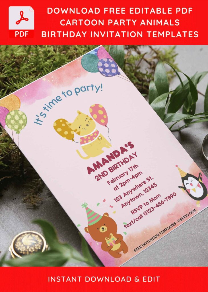 Invitation Template of (Free Editable PDF) Party Animals Kids Birthday Invitation Templates 6