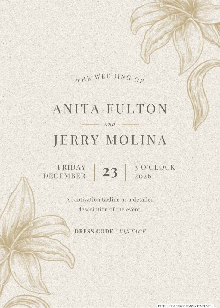 Free Editable Vintage Line Drawing Floral Wedding Invitation