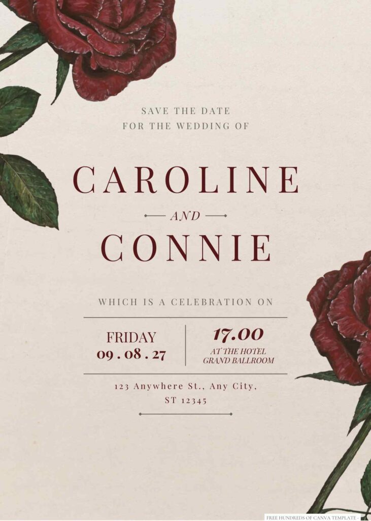 Vintage Red Roses Floral Canva Wedding Invitation Templates