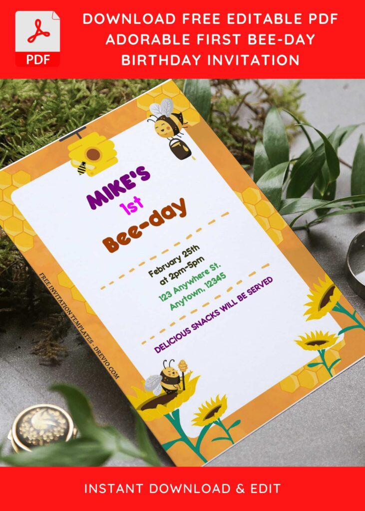 Invitation Template of (Free Editable PDF) Adorable Kids Bee-Day Birthday Invitation Templates 6