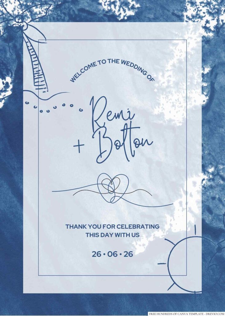 Free Editable Ocean Sea Illustration Wedding Invitation 